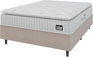 Cama Box Casal Colchão Espuma D45 Lazio Pillow Top 138x188x62cm Suede Branco/Bege Hellen – Suporta Até 150 Kg Por Pessoa