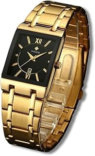 Relógio Masculino Quadrado Dourado com Mostrador Preto