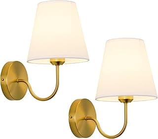 Duas arandelas de parede douradas vintage com abajur branco