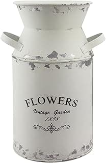 Vaso de leite branco galvanizado vintage com texto decorativo