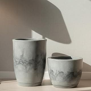 Kit 2 vasos para plantas decorativos polietileno marmorizado cinza