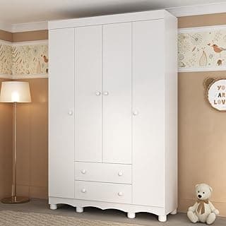 Guarda-roupa Infantil 122cm 4 Portas e 2 Gavetas Dengo Multimóveis Mp4438 Branco