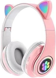 Fone de Ouvido Infantil Bluetooth Sem Fio com LED Orelha de Gatinho – Headphone Ajustável, Som Estéreo, Microfone Integrado, Confortável, Bateria Recarregável, Unissex (Cores Sortidas)