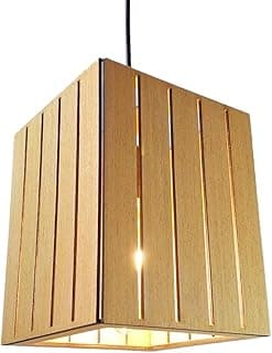 Luminária pendente quadrada em madeira MDF rústica com acabamento marrom claro