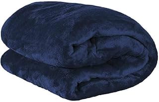 Manta de microfibra fleece azul marinho para casal, confortável e macia, dobrada em duas camadas.