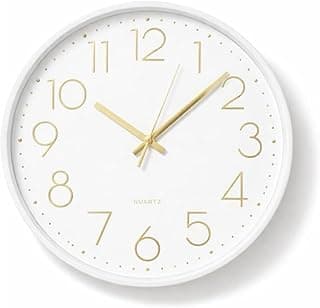Relógio de parede branco 30 cm com números dourados minimalistas