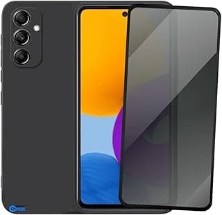Capa Aveludada e Película de Privacidade 3D para Samsung Galaxy M52 5G, Capinha Preta Premium e Película Anti-Espião