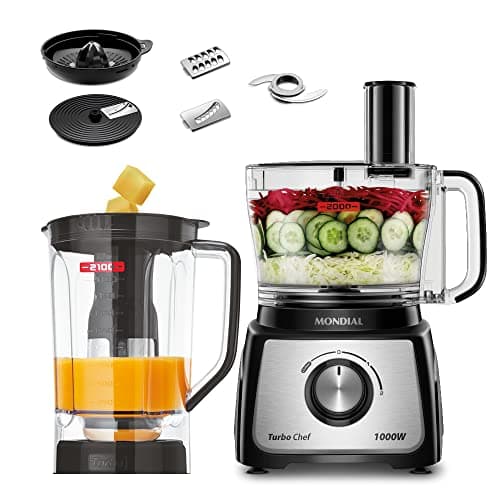 Multiprocessador Mondial Turbo Chef 7 em 1, 1000W, com liquidificador e acessórios