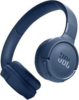 Fone de ouvido JBL Tune 520BT, sem fio, azul, logotipo JBL visível