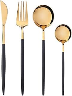 Jogo de Talheres Reutilizável 4 Peças com Polimento Espelhado Faca e Colher Utensílios Mesa Nível Alimentar para Casa Hotel Casamento Festa Festival