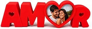 Porta retrato personalizado 3D em forma de 'Amor' com foto de casal sorridente