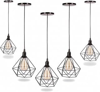 Kit de 5 luminárias de teto modelo diamante preto industrial