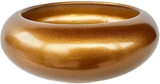 Vaso cachepot dourado com acabamento em metal envelhecido para decoração de mesa
