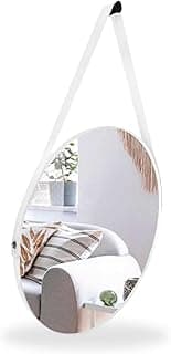 Espelho decorativo redondo 30 cm couro sintético branco sala sofá