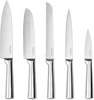 Conjunto de Facas Profissionais MADALEN 5 Peças em Aço Inox 3CR13 – Kit de Facas de Cozinha com Faca Chef, Santoku, Pão, Utilitária e Descascar – Lâminas Afiadas e Cabos Ergonômicos