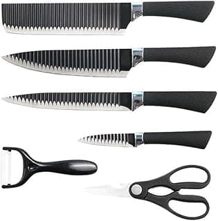 Conjunto de Facas Premium com Revestimento Antiaderente 6 Peças – Aço Inox, Cabo Ergonômico Emborrachado – Corte Profissional e Alta Durabilidade