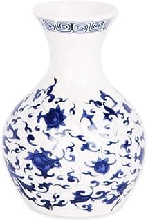 Vaso de cerâmica azul e branco com decoração floral - 10cm