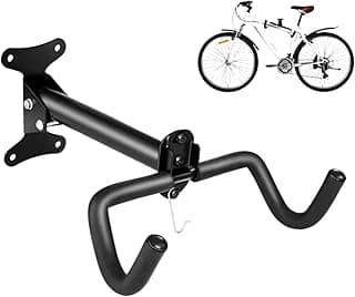 Suporte para bicicleta na parede retrátil preto com bicicleta branca ao lado