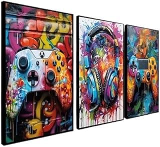 Kit Quadros Decorativos Para Sala Quarto Gamer Jogos Neon Premium 3 Peças