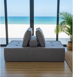 Puff Sofá Ilha 2 em 1 Design Moderno, Assento Versátil e Confortável, Perfeito para Sala, Quarto e Ambientes Residenciais de Espaços Pequenos (Cinza)