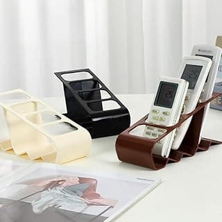 Organizador de mesa pequeno com três compartimentos, controle remoto, cores preto, marrom e bege