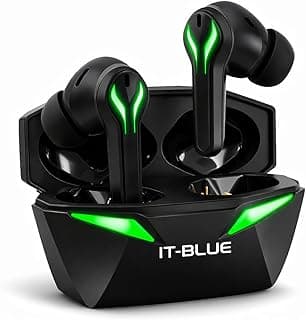 IT-BLUE Fone de Ouvido Gamer Bluetooth 5.3 LE-2406 TWS Sem Fio com LED Verde, Baixa Latência, Microfone Integrado, Estojo Carregador, Som Estéreo, Ideal para Jogos, Música e Chamadas