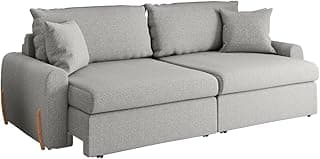 Sofá cama retrátil cinza com almofadas de linho Baltik, 4 lugares, 2,36m
