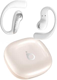 Fone de ouvido Basike branco sem fio com gancho, carregamento e logotipo