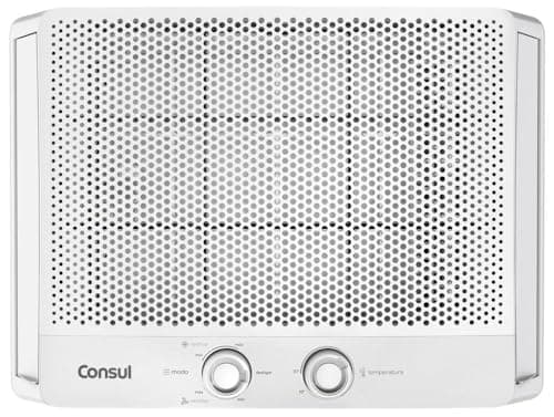 Ar-condicionado de janela branco Consul 10.000 BTUs com grelha de ventilação e botões de controle.