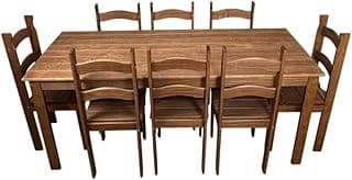 Jogo de mesa de jantar 180x74cm com 8 cadeiras em madeira maciça cor chocolate