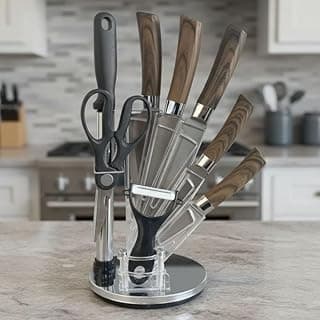 Conjunto de 8 facas inox profissional com suporte giratório 360 graus