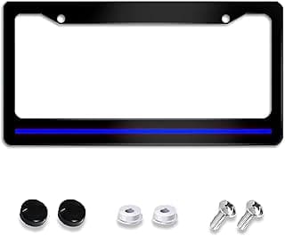 Moldura de placa de licença de linha fina azul, suporte de polícia xerife metal alumínio capa de carro quadros suporte de etiqueta para mulheres, 2 furos com tampas de parafuso veículos