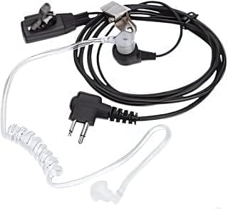 Fone de ouvido com microfone lapela PTT para walkie-talkies, com tubo acústico transparente e cabo preto Kevlar.