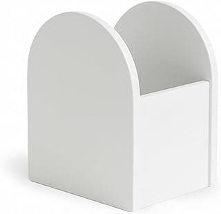Cachepot branco em formato de arco, madeira MDF, 17cm, ideal para decoração de mesa.