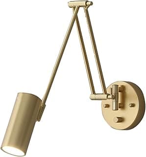 Arandela de parede com braço articulado telescópico e dimerização em ouro, iluminação interna ajustável, ideal para quarto, escritório ou café