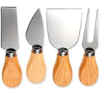 Conjunto de facas e utensílios para queijo e frios com cabos em madeira e lâminas em aço inoxidável