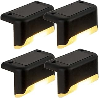 Kit 4 Luminária Solar LED para Escada e Parede - À Prova D'água, Iluminação Automática Externa para Jardim, Degrau, Escada, Muro e Deck - Branco Quente (Luz Amarela)