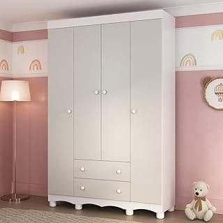 Guarda-roupa Infantil 122cm 4 Portas e 2 Gavetas Dengo Multimóveis Mp4438 Branco/off White