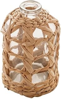 Vaso de vidro transparente com cobertura de fibra natural marrom, 9x15cm