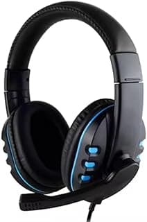 Headset gamer preto e azul com microfone cancelamento de ruído