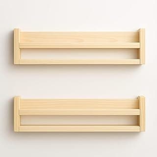 Conjunto de 2 Prateleiras de Parede em Madeira Natural, Estilo Flutuante, para Livros e Decoração