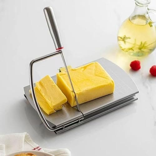 Fatiador manual de queijo e frios em aço inoxidável com fio vermelho
