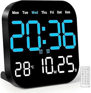 Relógio Digital de Parede e Mesa 18.5" com Display LED Colorido, 18,5 * 18,5 * 3cm, Relógio Digital de Parede E Mesa com Display Led Colorido, Brilho Automático, Calendário, Temperatura