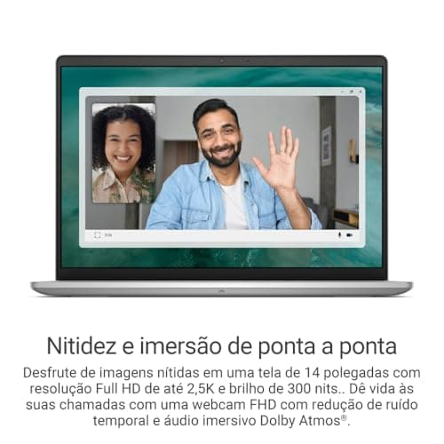 Webcam FHD do notebook Dell 14 polegadas prata com redução de ruído Dolby Atmos
