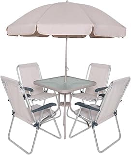 Conjunto de mesa e cadeiras para jardim com guarda-sol bege