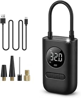 Compressor elétrico portátil digital sem fio, preto, com display digital, conectores USB e acessórios