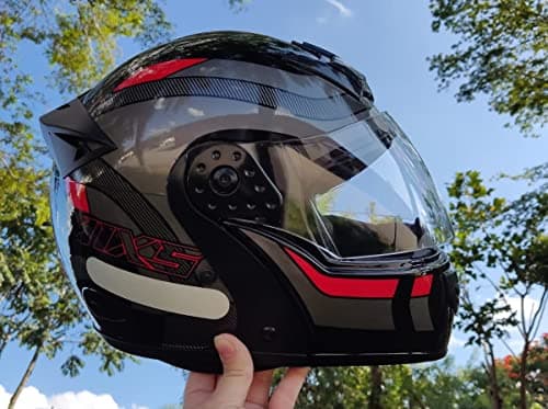 Capacete de Moto Mixs MX Gladiator Delta Articulado Escamoteável Robocop Cinza Com Vermelho 56