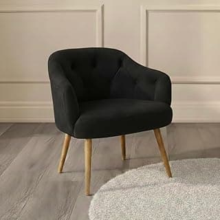 Poltrona Rubi Decorativa Estofado Em Veludo Com Detalhes De Capitonê No Encosto e Pés Madeira Ideal Para Sala Estar Quarto Recepção - AV (PRETO)
