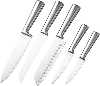 Jogo de 5 facas de cozinha em aço inoxidável com acabamento polido