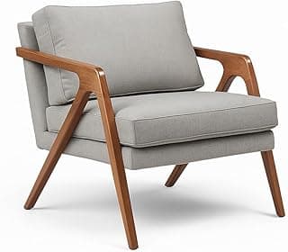 Poltrona Decorativa Linho Bege Claro, Madeira Maciça Moderna Minimalista, Confortável para Sala de Estar (Linho Cinza)